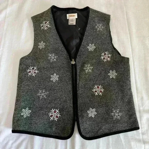 Vintage Talbots Snowflake Full Zip Vest Gray Size Small Embroidery Winter Casual - Picture 1 of 8